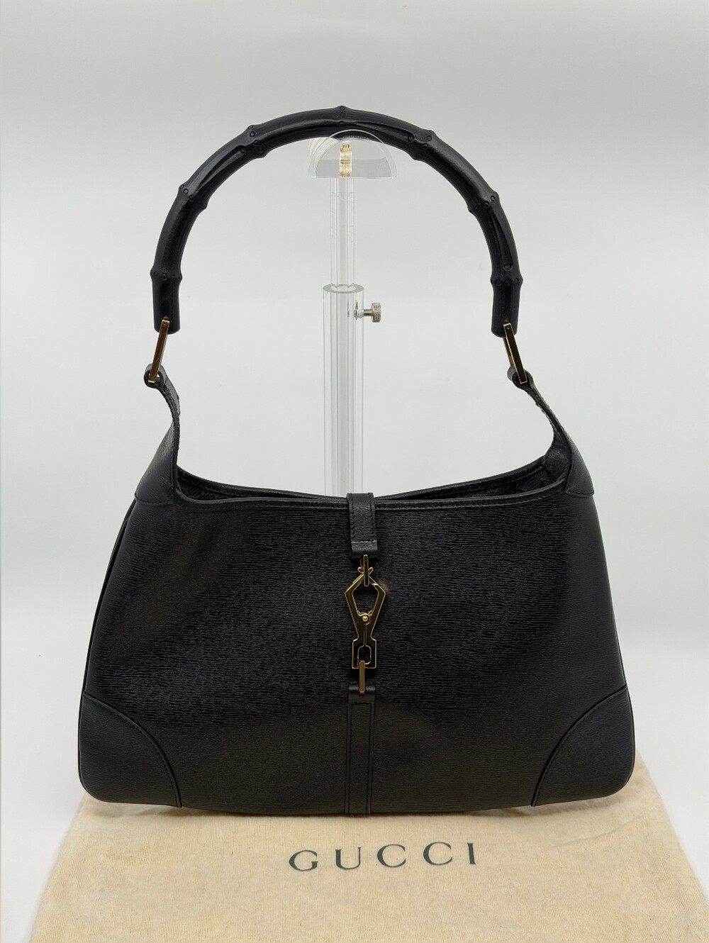 Gucci Vintage Black Bamboo Jackie Shoulder Bag.